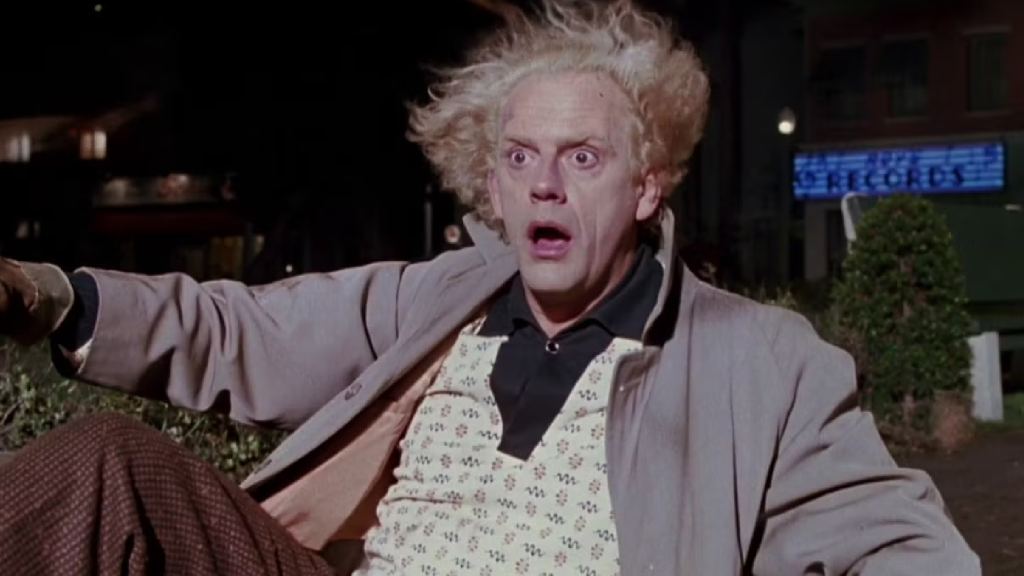 Doc Brown looking shocked in Back to the Future