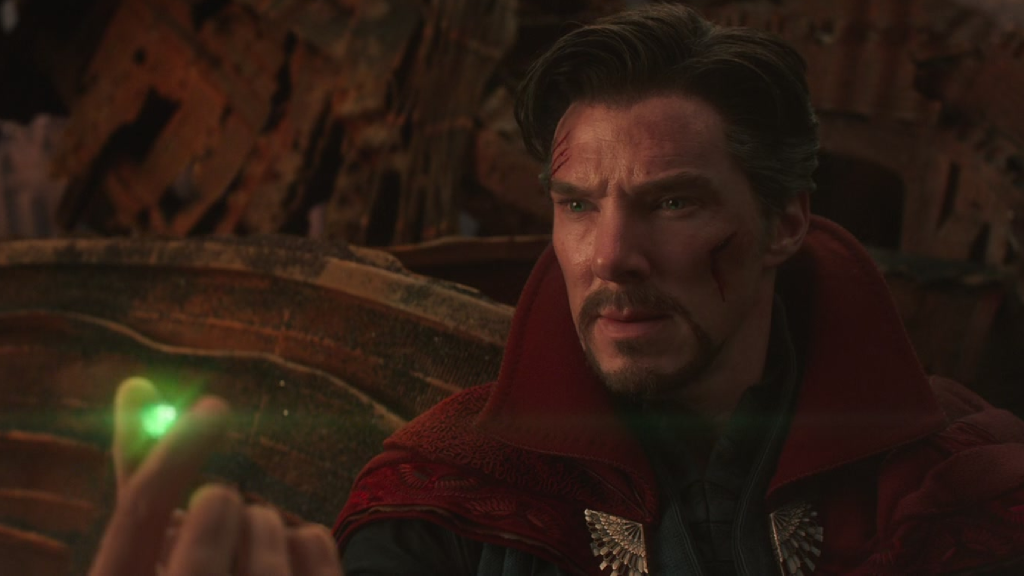 Benedict Cumberbatch as Doctor Strange offering the Time Stone in Avengers: Infinity War (2018)