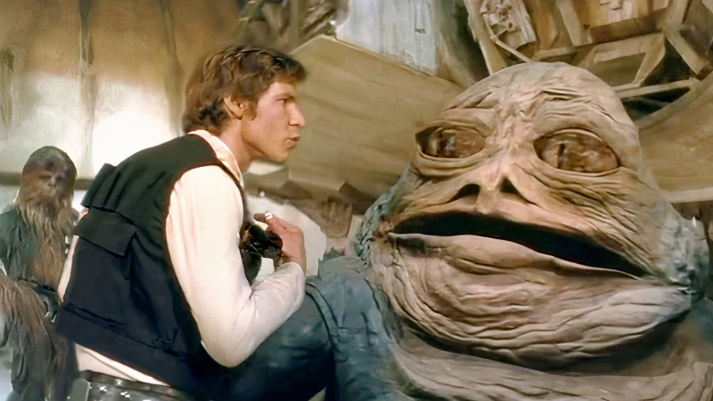 Han Solo and Jabba the Hutt in Star Wars (1977)