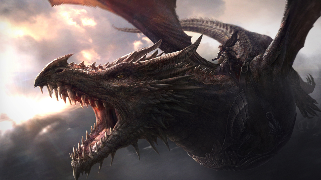 Aegon the Conqueror riding Balerion the Black Dread in The World of Ice and Fire
