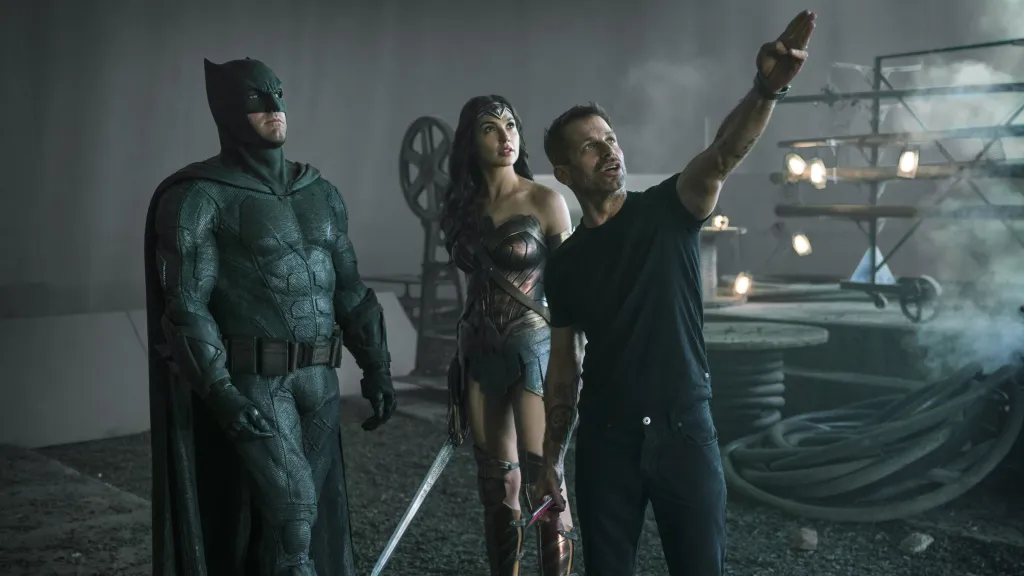 Ben Affleck, Zack Snyder, and Gal Gadot in the set of Zack Snyder's Justice League