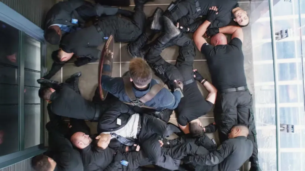 Captain America the Winter Solider elevator scene