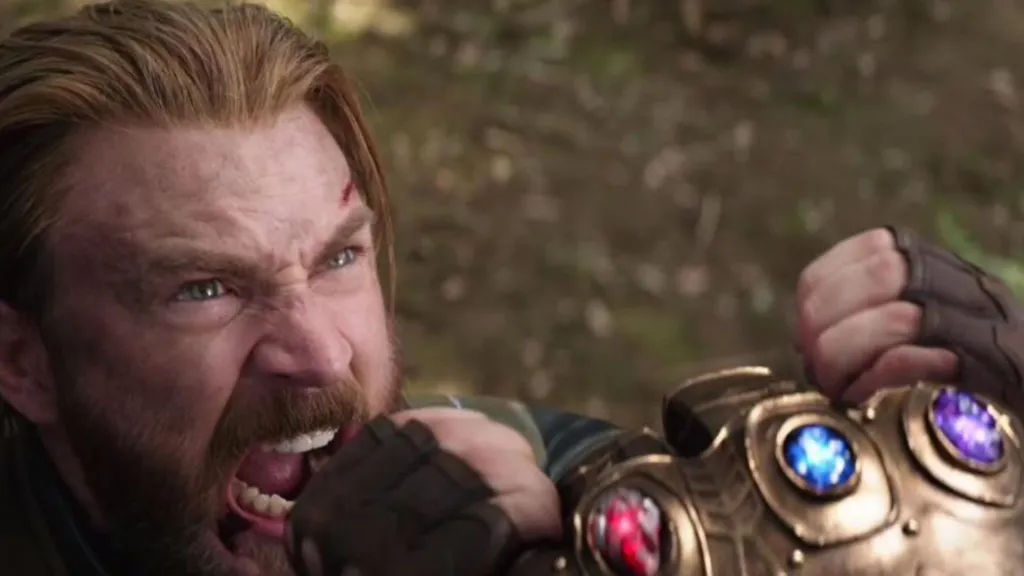 Steve Rogers Captain America holds back Thanos in Avengers: Infinity War
