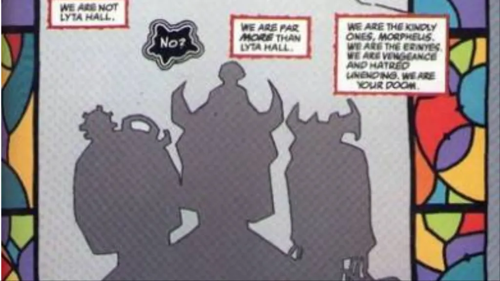 The Shadow of the Kindly Ones as they speak to Morpheus