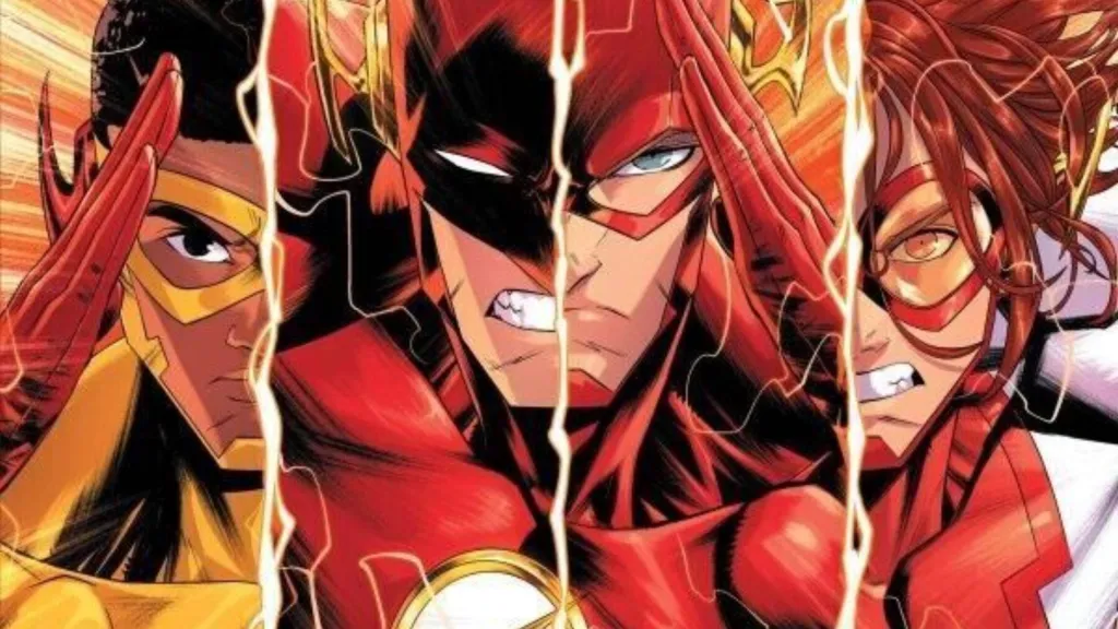 Kid Flash, Wally West, Barry Allen, and Impulse running