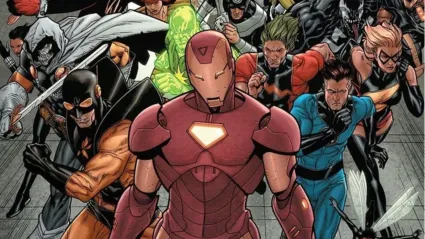 Iron Man with his forces from Civil War behind him