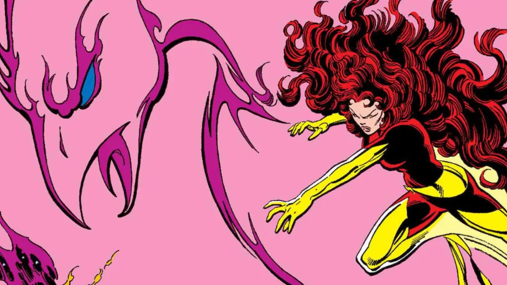 The Dark Phoenix wreathed in her energy aura, reaching out to destroy