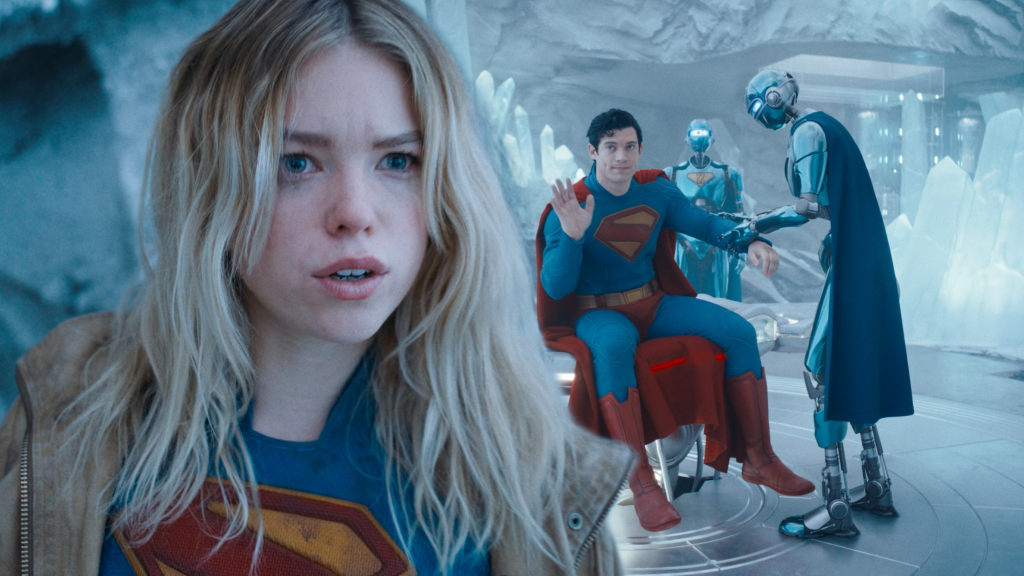 Supergirl (Milly Alcock) and Superman (David Corenswet) in the Fortress of Solitude in Superman