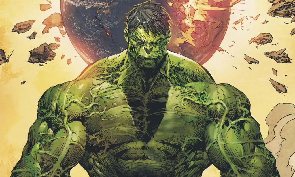The Hulk standing in front of an exploding planet