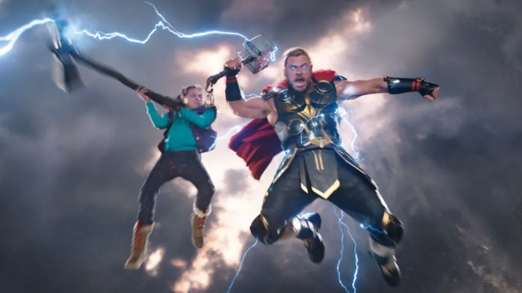 Love wielding Stormbreaker next to Thor in Love and Thunder.