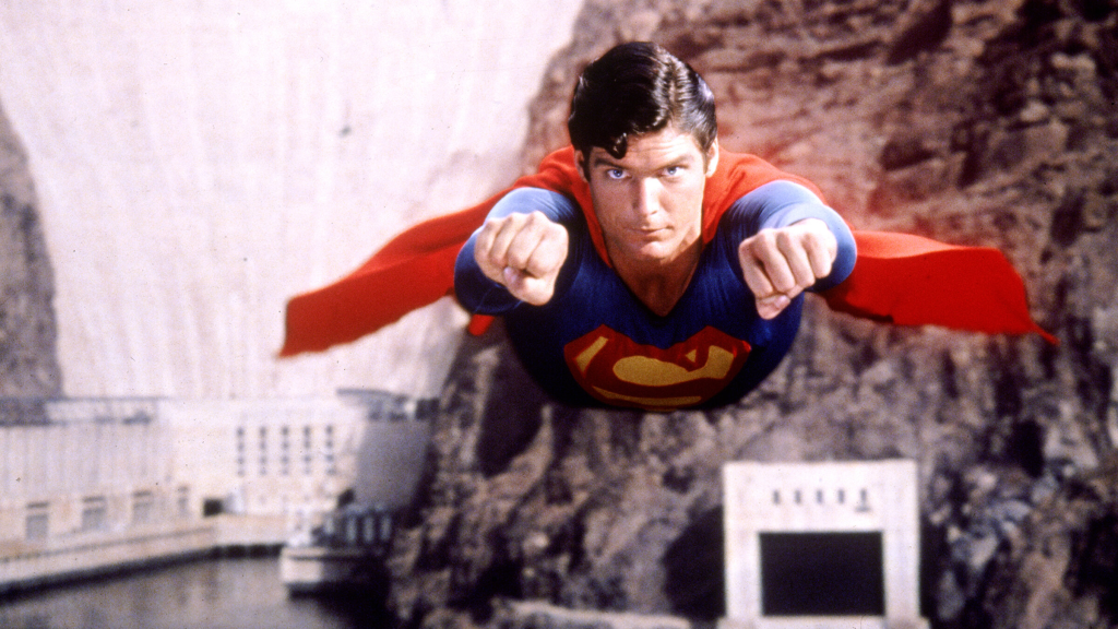 Christopher Reeve as Superman flying in Superman: The Movie (1978)