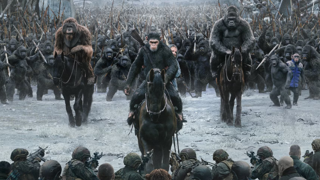 Caesar leads the apes against humans in War for the Planet of the Apes