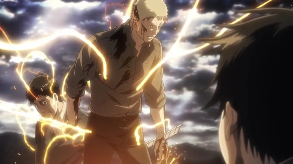 Reiner transforming in Attack on Titan Season 2 Episode 6