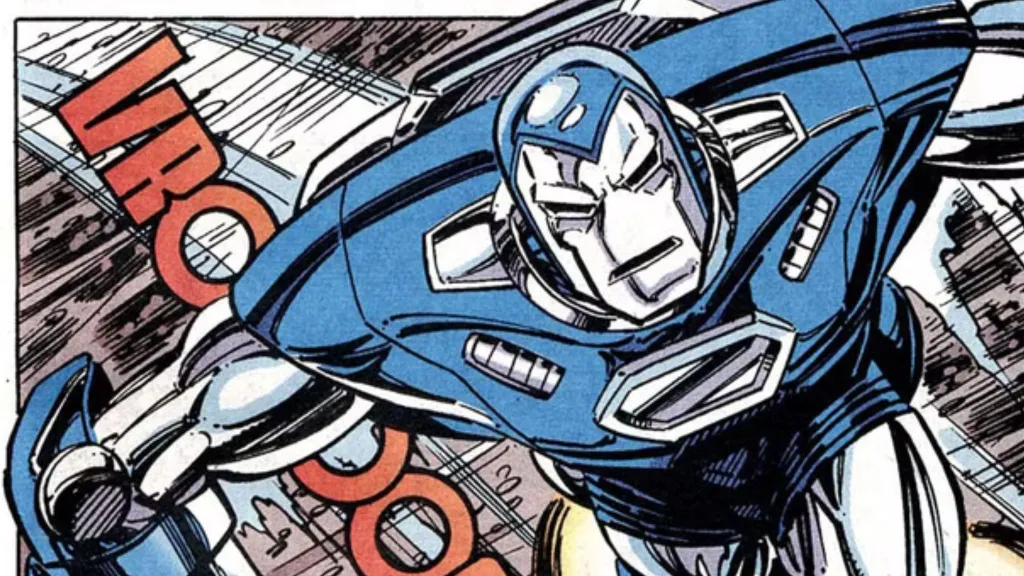 Iron Man wearing arctic armor suit in silver and blue shade
