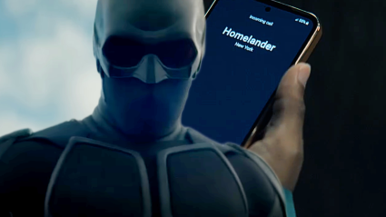 Black Noir in Gen V Season 2, alongside Homelander calling on a phone