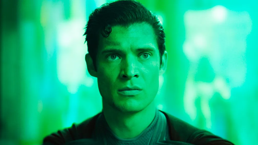David Corenswet's Clark Kent in green light in Superman