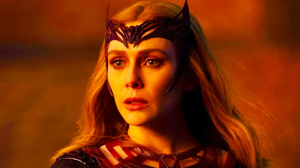 Elizabeth Olsen as Wanda Maximoff after assuming the mantle of the Scarlet Witch in Doctor Strange in the Multiverse of Madness (2022)