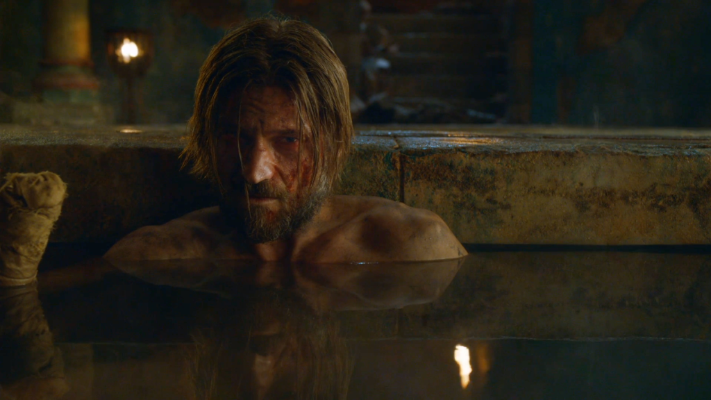 Jaime Lannister (Nikolaj Coster-Waldau) in a bath in Game of Thrones Season 3, Episode 5