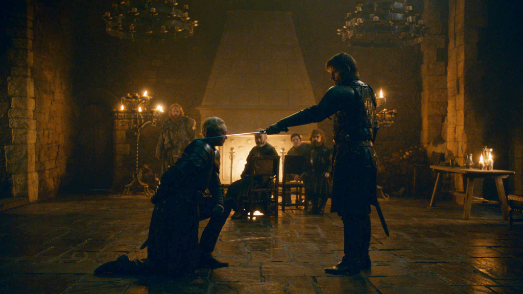 Jaime knighting Brienne in Game of Thrones Season 8 Episode 2 A Knight of the Seven Kingdoms