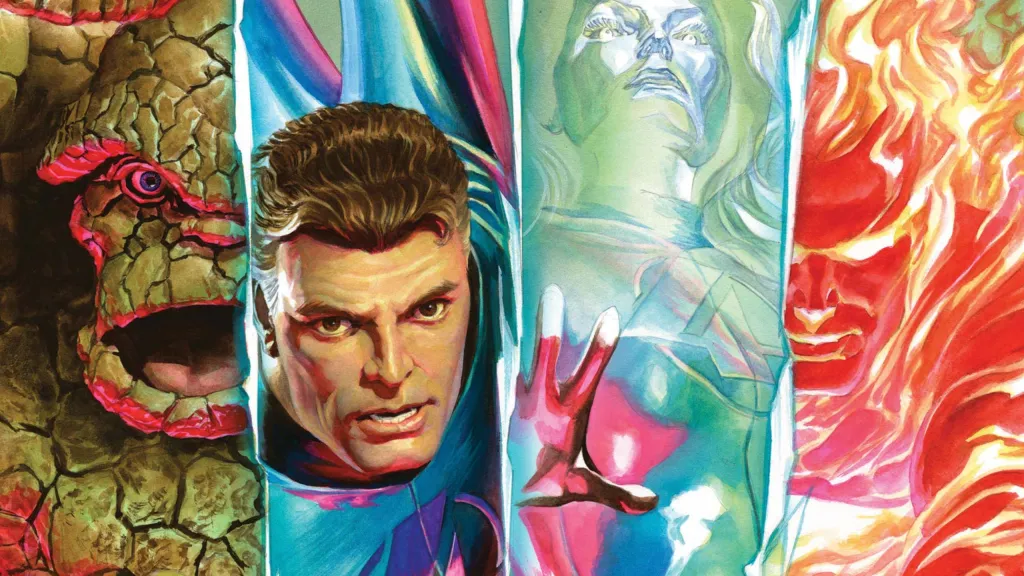 The Thing, Mister Fantastic, Invisible Woman, and Human Torch in different panels next to each other