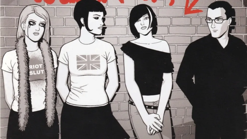 David Kohl, Emily Aster, Britannia, and one of their friends standing up against a wall