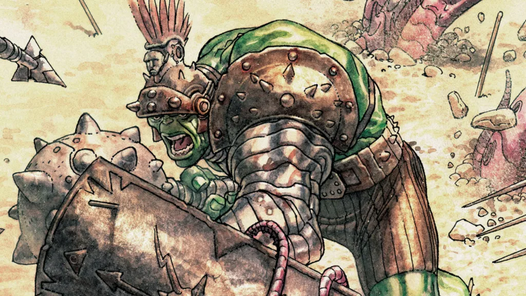 Gladiator Hulk surrounded by enemies, roaring