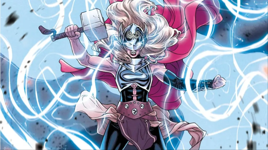 Jane Foster as Thor wreathed in lightning energy