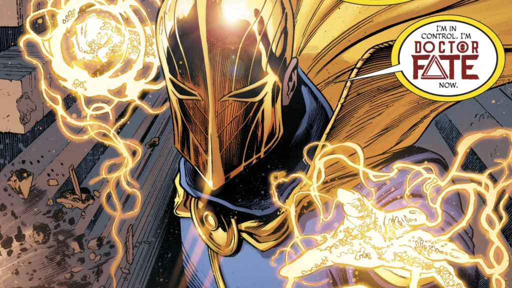 Doctor Fate with magical energy wreathing his hands