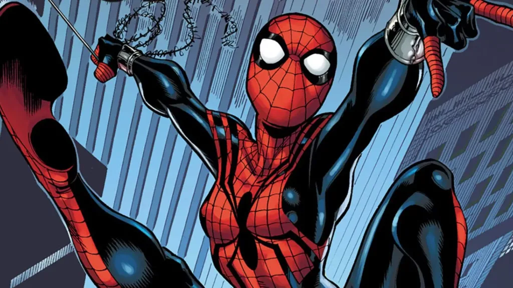 Mayday Parker swinging in Marvel Comics.