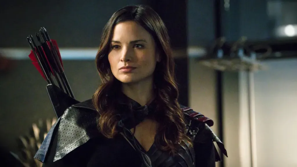 Nyssa al Ghul with her bow in Arrow.