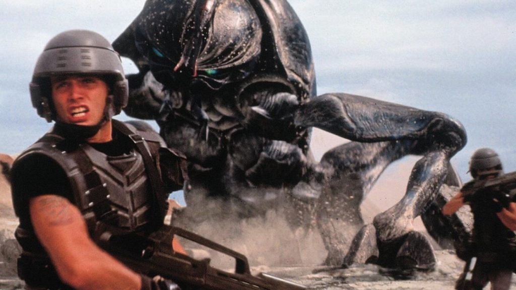 Soldiers fighting aliens in Starship Troopers
