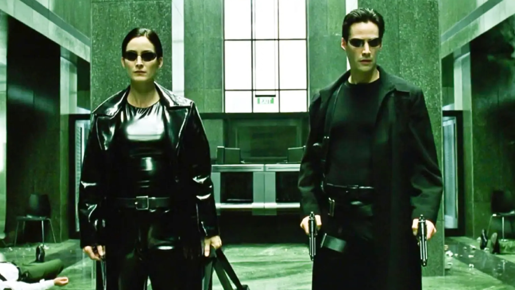 Carrie Ann Moss and Keanu Reeves in The Matrix