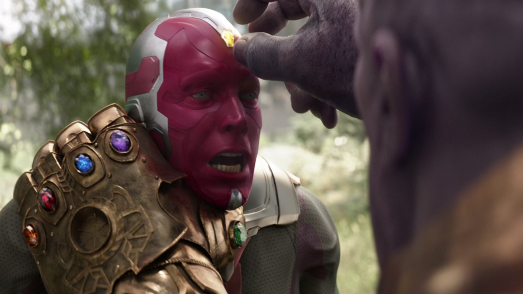 Paul Bettany as Vision being killed by Thanos in Avengers: Infinity War