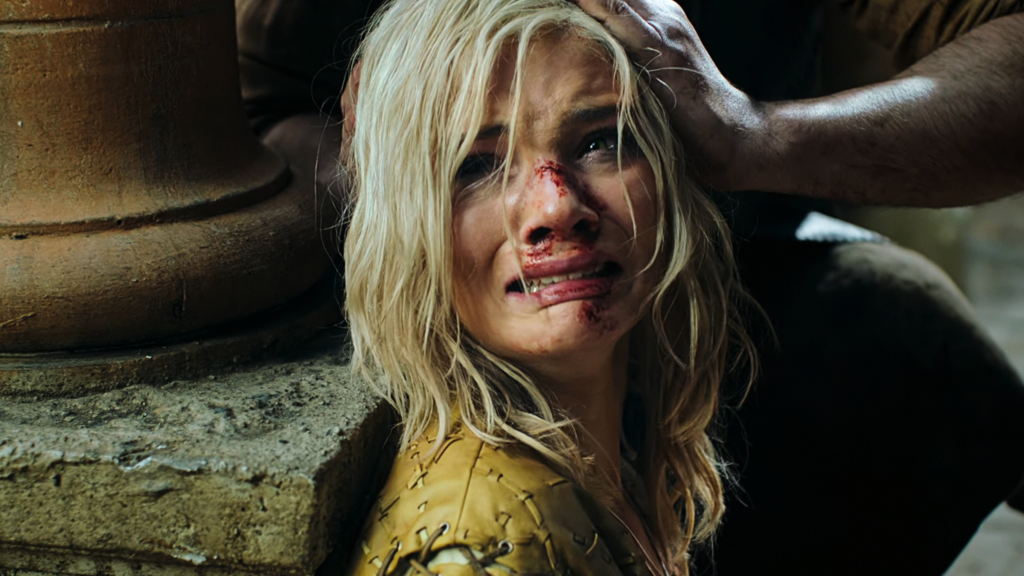 Ciri bloodied and crying after fighting Leo Bonhart in The Witcher Season 4 Episode 8
