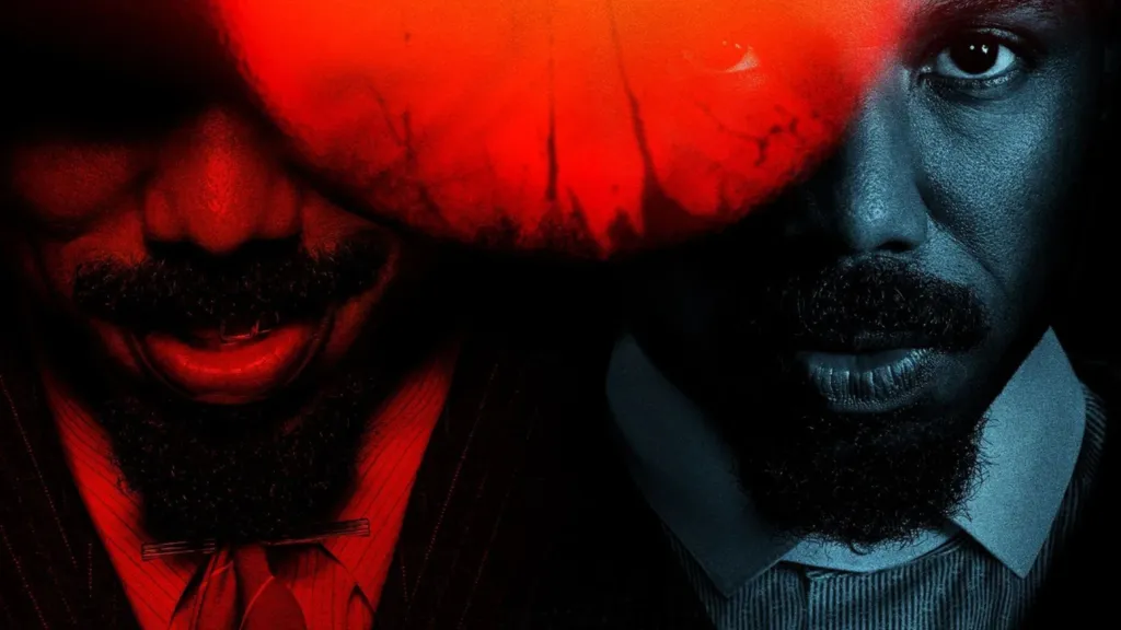 Michael B Jordan as twins in the poster of Sinners