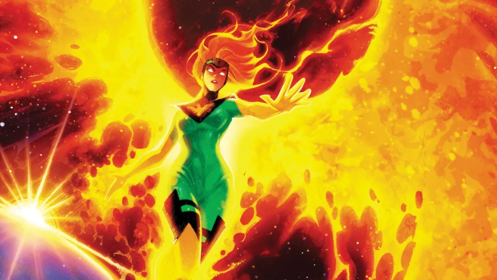 Jean Grey using the power of the Phoenix Force to fly through space