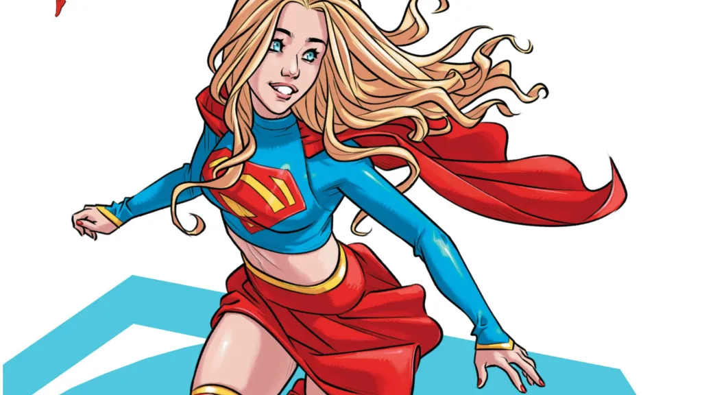 Supergirl flying with her hair flowing in the breeze