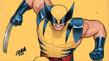 Wolverine jumping forward, ready for action