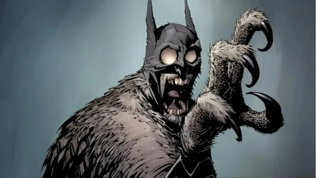 Batman as an owl, screeching and reaching out a talon