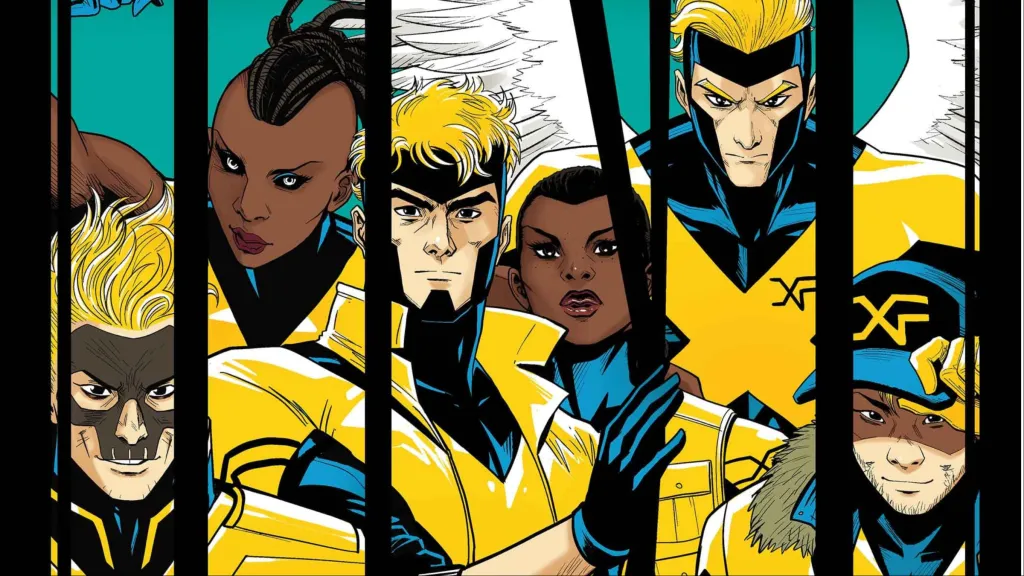 X-Factor gathered together behind bars