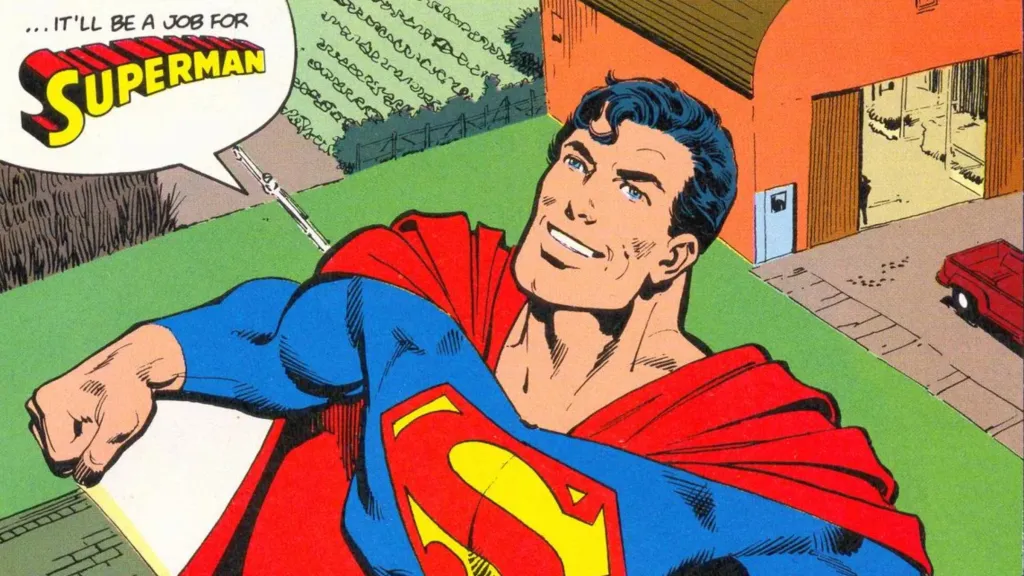 Superman flying into the air over the Kent farm