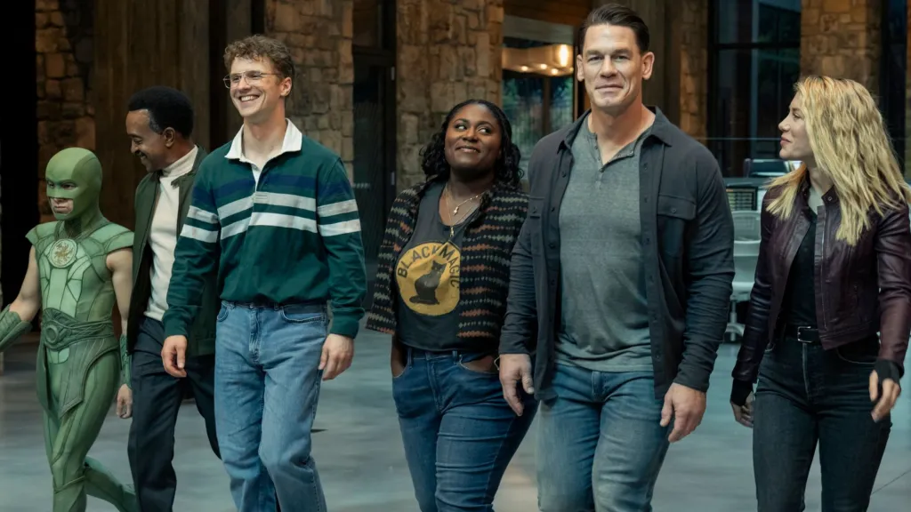Nhut Le, Tim Meadows, Freddie Stroma, Danielle Brooks, John Cena, and Jennifer Holland in Peacemaker Season 2