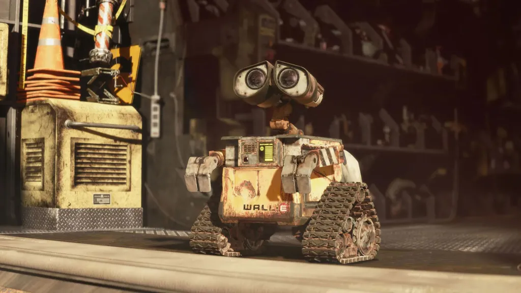 WALL-E moving slowly down a desolate street