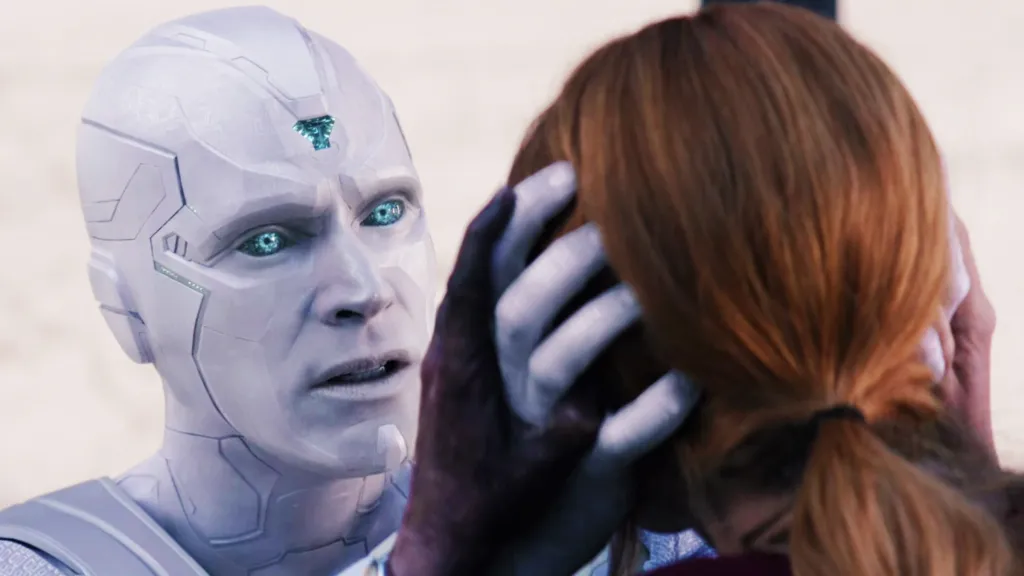 White Vision trying to kill Wanda Maximoff in WandaVision