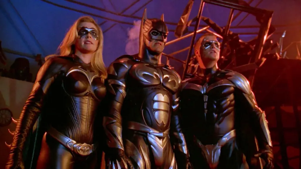 Alicia SIlverstone as Batgirl, George Clooney as Batman, and Chris O'Donnell as Robin in Batman & Robin