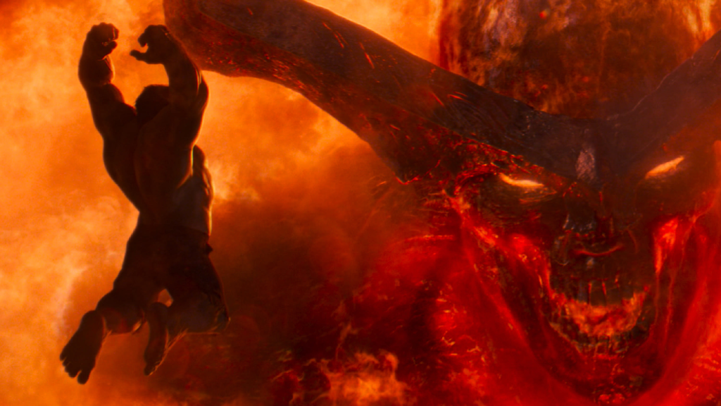 Hulk attempting to attack Surtur in Thor: Ragnarok (2017)