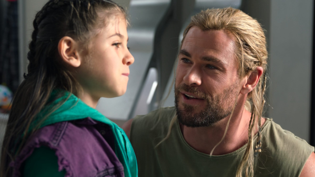 Love and Thor at the end of Thor: Love and Thunder (2022)