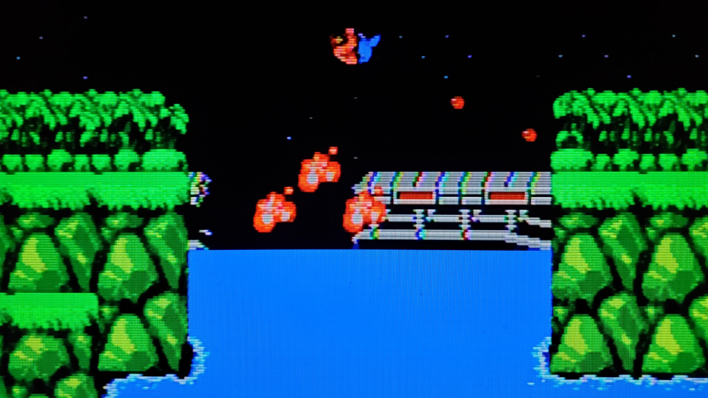 A screenshot from Contra on the Nintendo Entertainment System.