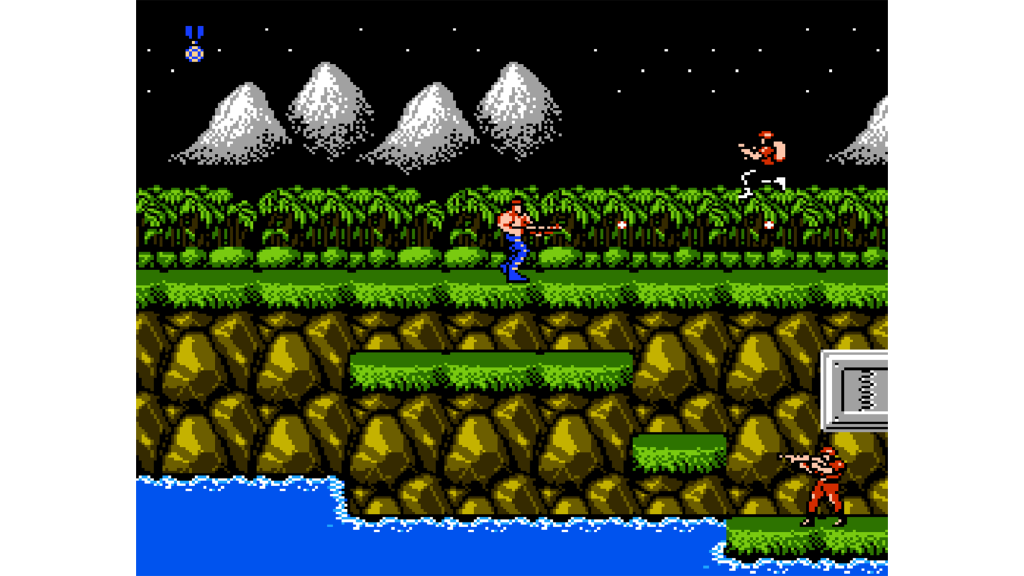 A screenshot from Contra on the Nintendo Entertainment System.