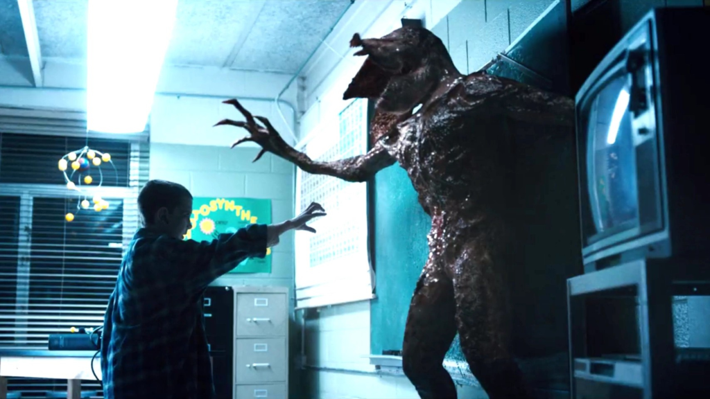 Eleven fighting the Demogorgon in Stranger Things Season 1